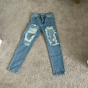 Blue Straight leg ripped jeans from adika.